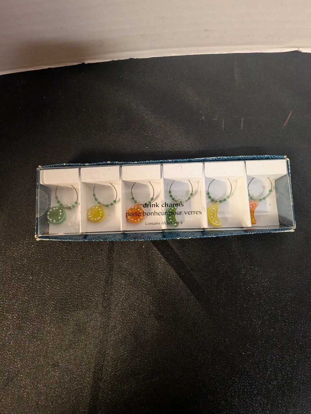 New In Box Pier 1 wine glass Charms Set Of 6 Citrus Theme Lot